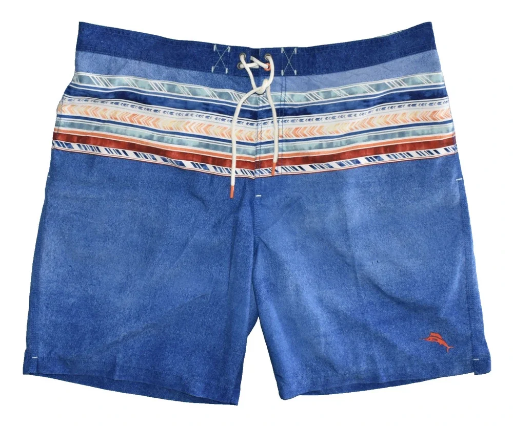 A6 NWT TOMMY BAHAMA Baja Beach Trek Turkish Sea Striped Board Shorts Sz XXL $99